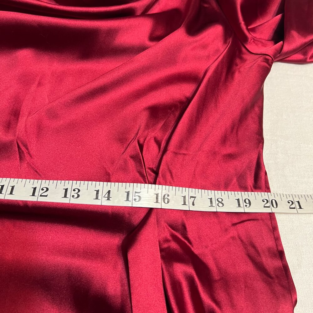 Belle Poque Burgundy Satin Cowl Neck Blouse Women L Tie Back Long Sleeve Office - Picture 6 of 9